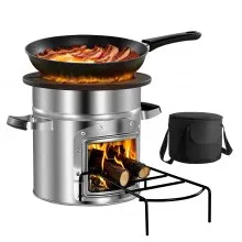 VEVOR Rocket Stove, BBQ Rocket houtkachel met draagtas, roestvrij staal, enkele deur, voor het verbranden van takjes, stokjes of houtskool voor koken in de buitenlucht, kamperen, buitenkachel, campinggrill