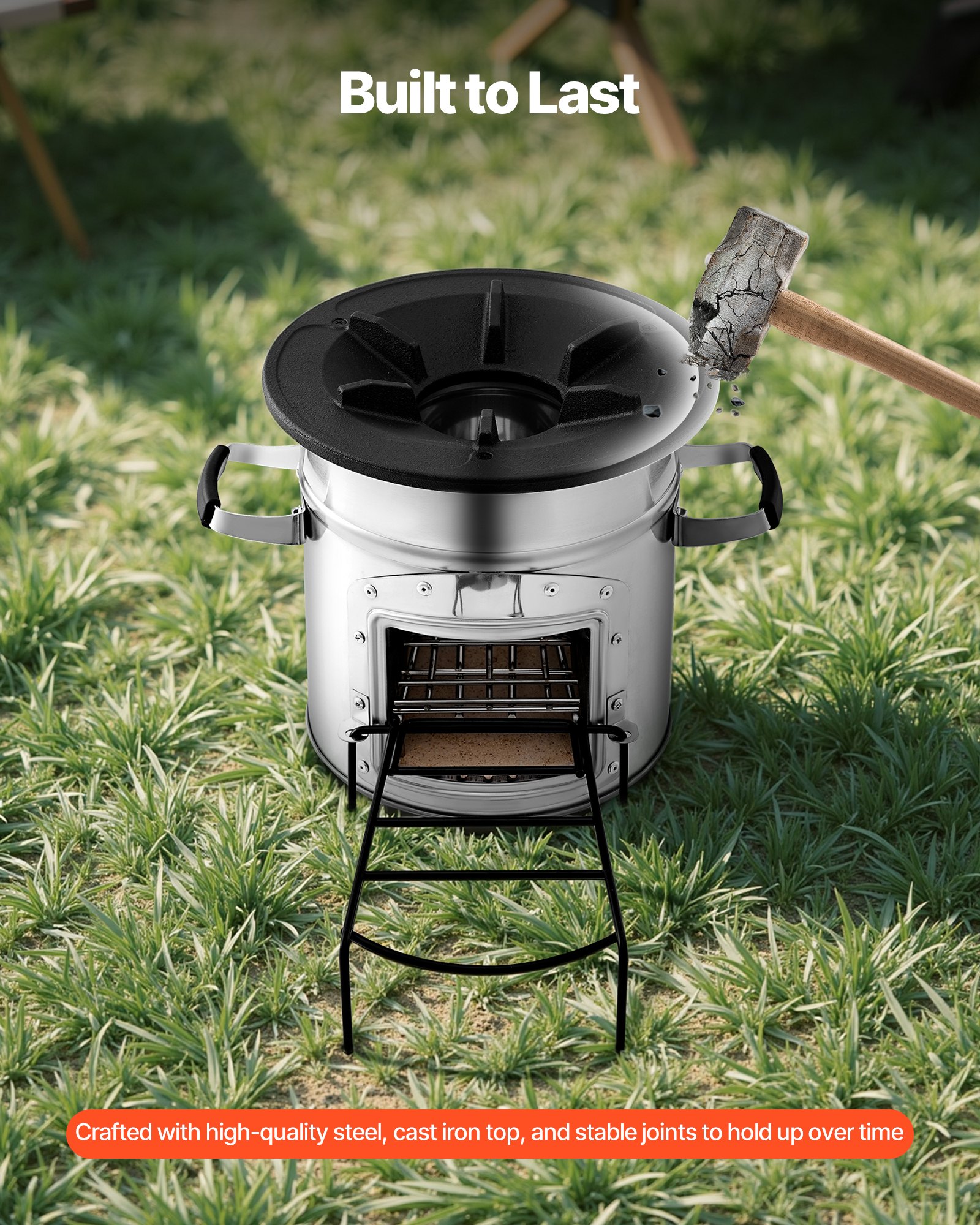 VEVOR Rocket Stove, BBQ Rocket houtkachel met draagtas, roestvrij staal, enkele deur, voor het verbranden van takjes, stokjes of houtskool voor koken in de buitenlucht, kamperen, buitenkachel, campinggrill