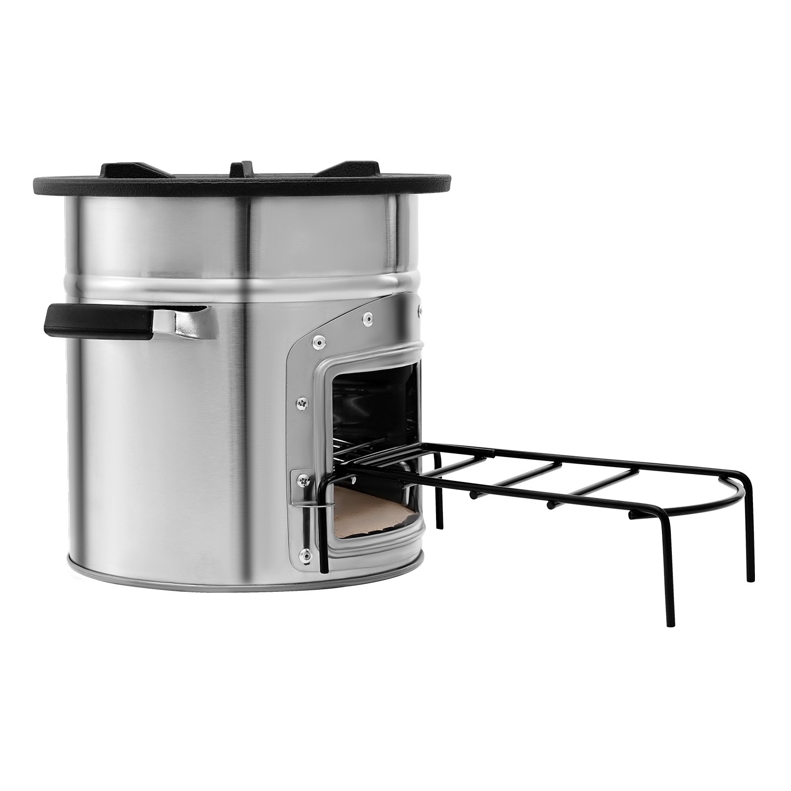 VEVOR Rocket Stove, BBQ Rocket houtkachel met draagtas, roestvrij staal, enkele deur, voor het verbranden van takjes, stokjes of houtskool voor koken in de buitenlucht, kamperen, buitenkachel, campinggrill