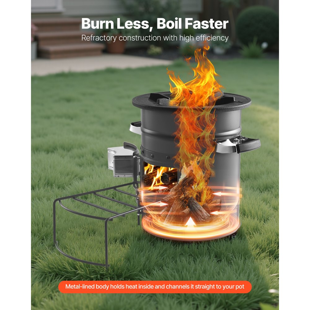 VEVOR Rocket Stove, BBQ Rocket houtkachel met draagtas, SPCC staal, dubbele deur, voor het verbranden van takken, stokken of houtskool voor koken in de buitenlucht, campingkachel voor buiten, campinggrill