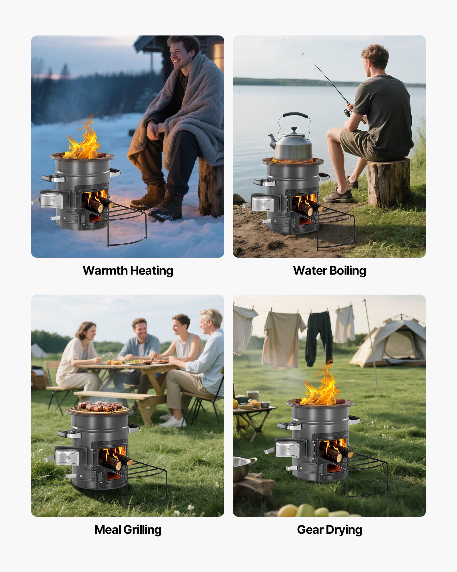 VEVOR Rocket Stove, BBQ Rocket houtkachel met draagtas, SPCC staal, dubbele deur, voor het verbranden van takken, stokken of houtskool voor koken in de buitenlucht, campingkachel voor buiten, campinggrill