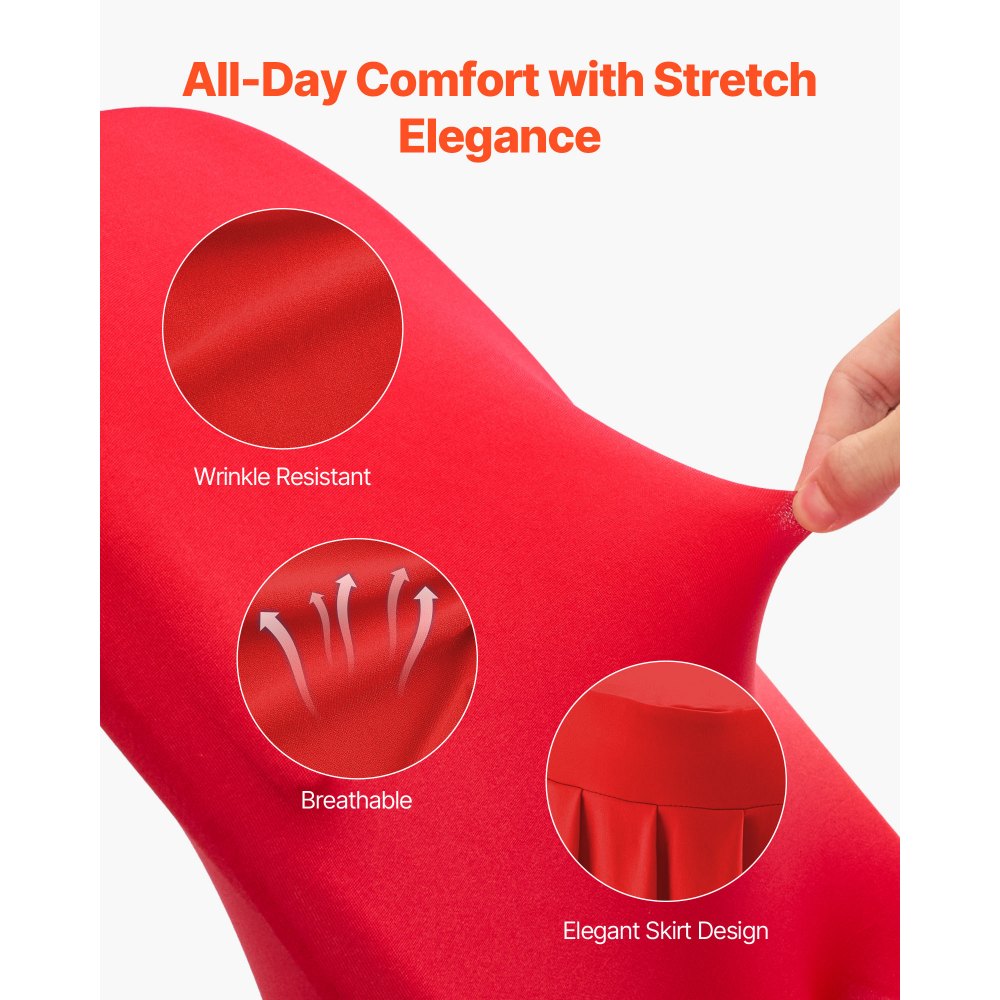 VEVOR stoelhoezen, platte voorkant, 30 stuks, wasbare en afneembare stoelhoezen van polyester-spandex voor bruiloften en restaurants, geschikt voor stoelen (51 x 45 x 95 cm), rood