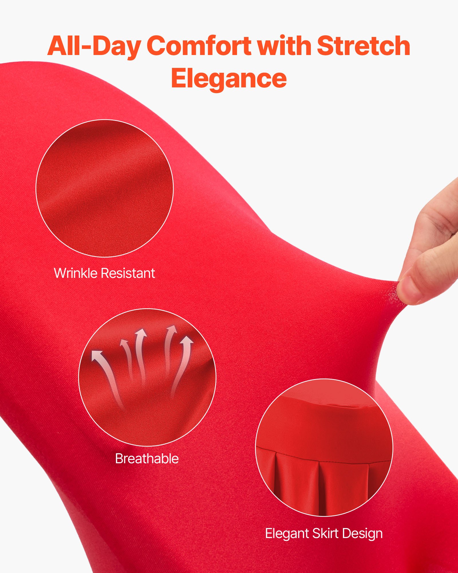 VEVOR stoelhoezen, platte voorkant, 30 stuks, wasbare en afneembare stoelhoezen van polyester-spandex voor bruiloften en restaurants, geschikt voor stoelen (51 x 45 x 95 cm), rood