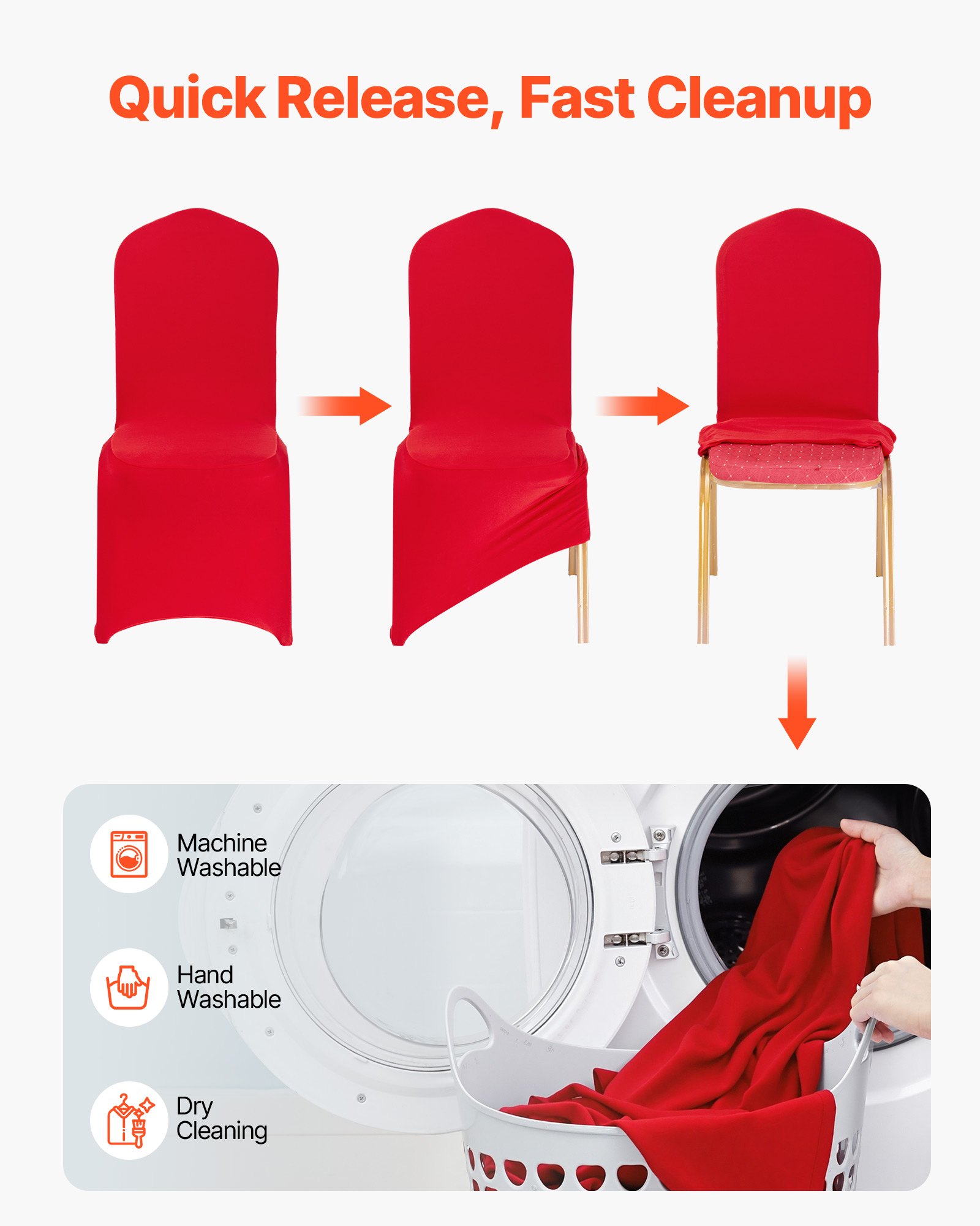 VEVOR 50 Pcs Red Chair Covers, Polyester Spandex Chair Cover, Stretch Slipcovers for Wedding Party Dining Banquet Flat-Front Chair Covers, Fits Chair Measures up to 20.08 x 17.72 x 37.4 inch