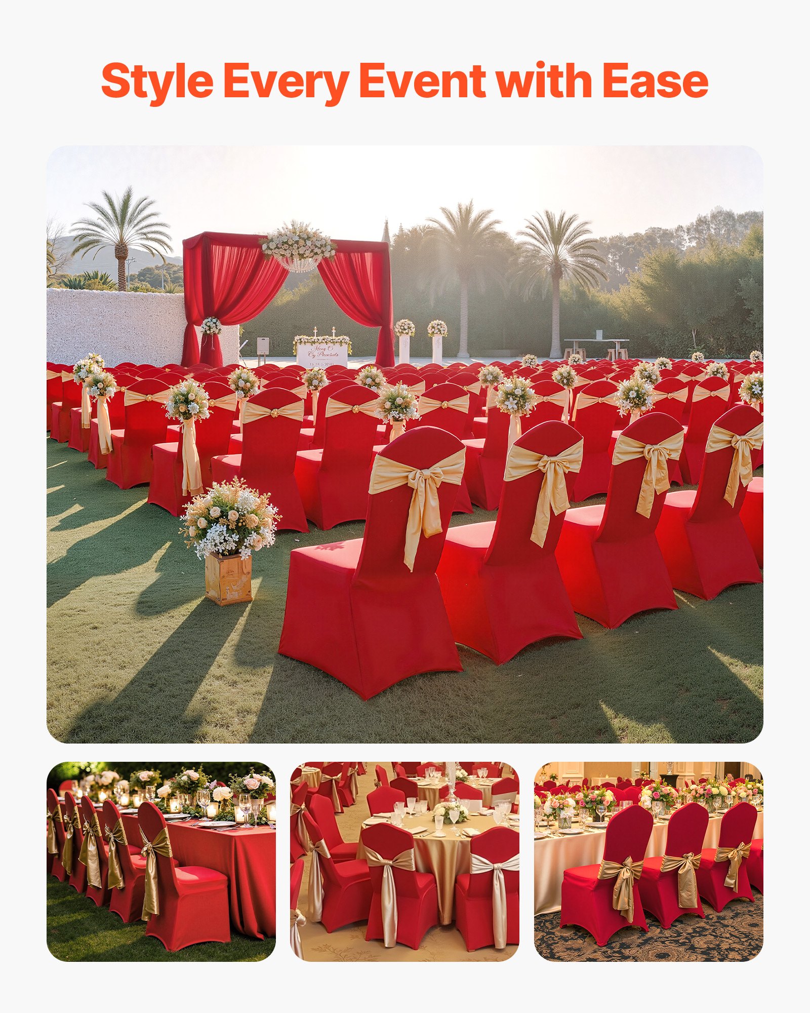 VEVOR stoelhoezen, 50 stuks, wasbare en afneembare stoelhoezen van polyester-spandex voor bruiloften, diners, banketten en restaurants, geschikt voor stoelen (51 x 45 x 95 cm), rood