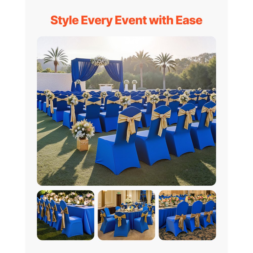 VEVOR 50 Pcs Royal Blue Chair Covers, Polyester Spandex Chair Cover, Stretch Slipcovers for Wedding Party Dining Banquet Flat-Front Chair Covers, Fits Chair Measures up to 20.08 x 17.72 x 37.4 inch