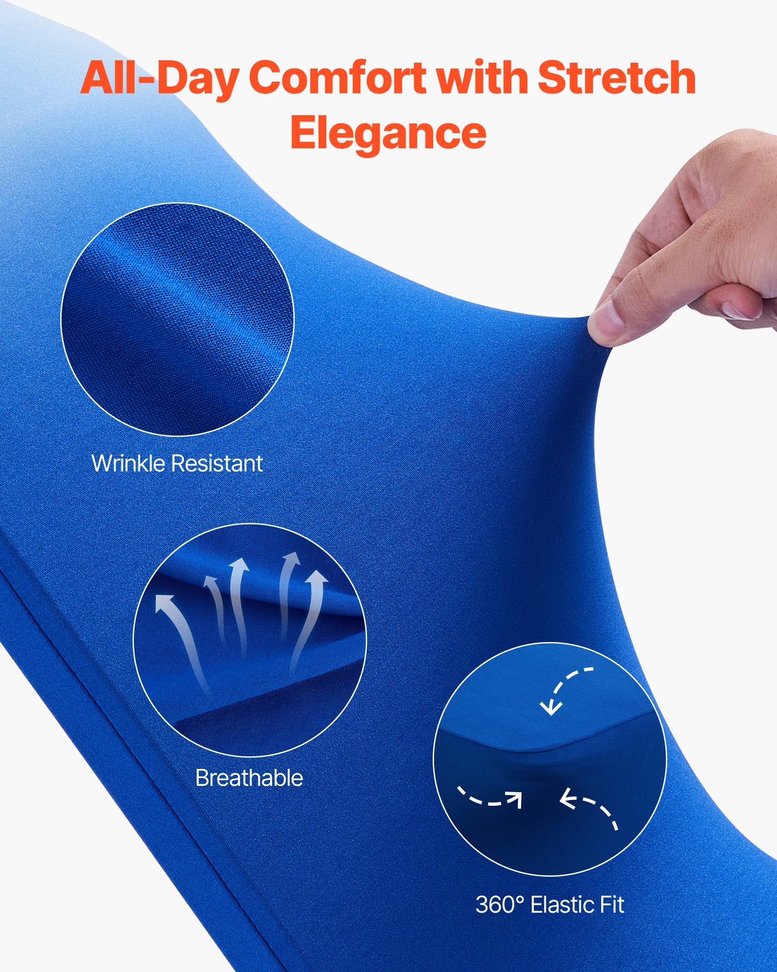 VEVOR 50 Pcs Royal Blue Chair Covers, Polyester Spandex Chair Cover, Stretch Slipcovers for Wedding Party Dining Banquet Flat-Front Chair Covers, Fits Chair Measures up to 20.08 x 17.72 x 37.4 inch