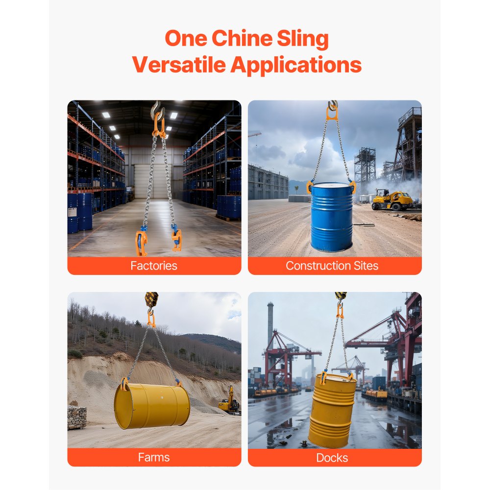 VEVOR Chain Drum Lifter, G80 Drum Lifting Chain Sling with Thickened Security Hook, 0.9 Ton Capacity, 50cm Long Sturdy Drums Handling Equipment, Carbon Steel Barrel Lifter for Plastic & Metal Drums