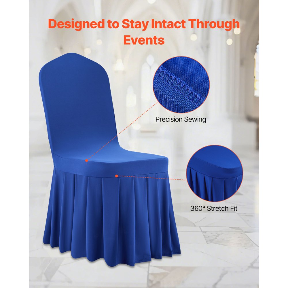 VEVOR 30 Pcs Blue Chair Covers, Polyester Spandex Chair Cover, Stretch Slipcovers for Wedding Party Dining Banquet Flat-Front Chair Covers, Fits Chair Measures up to 20.08 x 17.72 x 37.4 inch