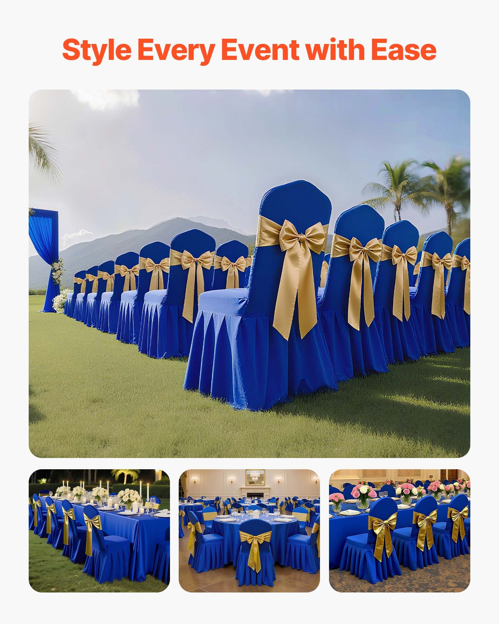VEVOR 30 Pcs Blue Chair Covers, Polyester Spandex Chair Cover, Stretch Slipcovers for Wedding Party Dining Banquet Flat-Front Chair Covers, Fits Chair Measures up to 20.08 x 17.72 x 37.4 inch