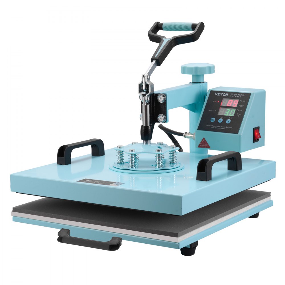 VEVOR Heat Press, 15 x 15 inch, 5-in-1 warmteoverdrachtsmachine met 30 oz Tumbler Press, 360° wegzwenkbare T-shirtpers, digitale nauwkeurige controle, voor T-shirts/mokken/hoeden/borden, groen