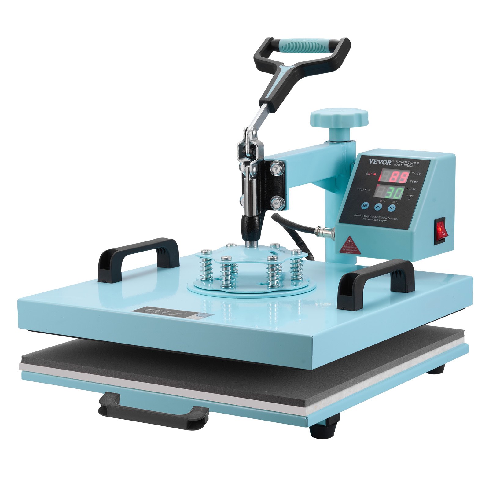 VEVOR Heat Press, 15 x 15 inch, 5-in-1 warmteoverdrachtsmachine met 30 oz Tumbler Press, 360° wegzwenkbare T-shirtpers, digitale nauwkeurige controle, voor T-shirts/mokken/hoeden/borden, groen