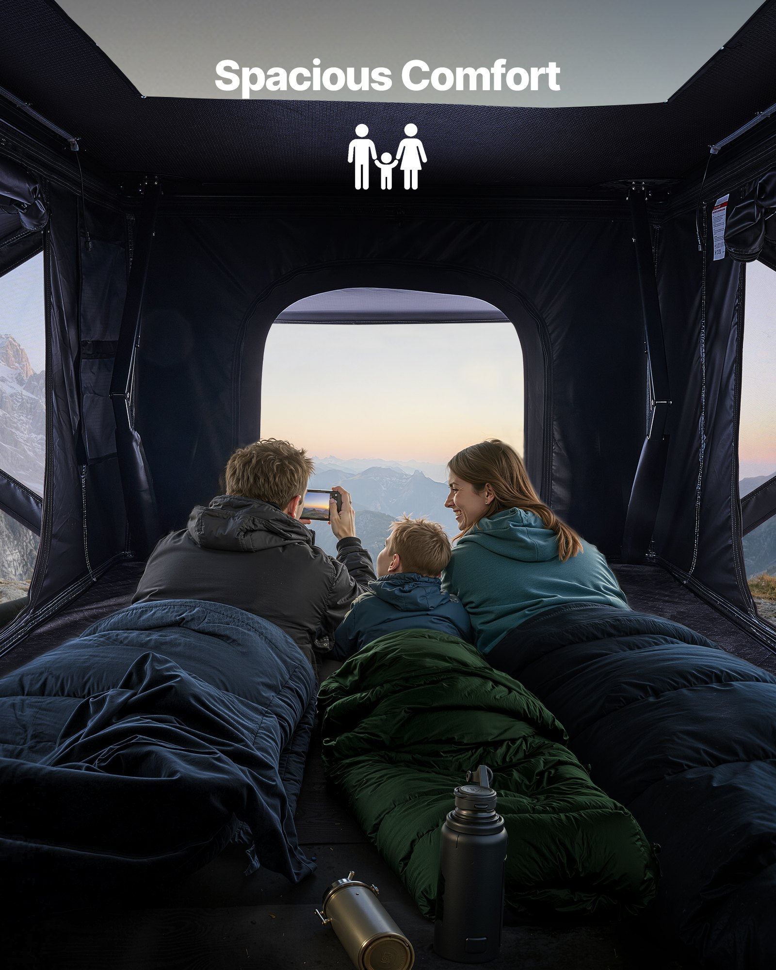 VEVOR Hard Shell Daktent voor 2-3 Personen, Aluminium Kampeertent met Driekleurige LED-verlichting & 2 Ramen, Waterdicht & Winddicht, voor Jeep SUV Pick-up 212 x 132 x 95 cm (uitgeklapt)