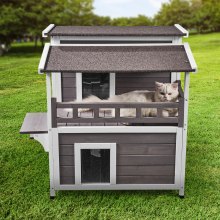 VEVOR Outdoor Cat House 2-story Wooden Feral Cat Shelter with  Balcony & Roof