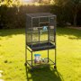 VEVOR Bird Cage, 625 x 425 x 1370 mm, Flat Top, Wrought Iron Bird Flight Cage with Perches, Slide-Out Tray and Plastic Feeders, Casters, for Parrot, Blue Tit, Cockatiel, Canary, Budgerigar, Conure