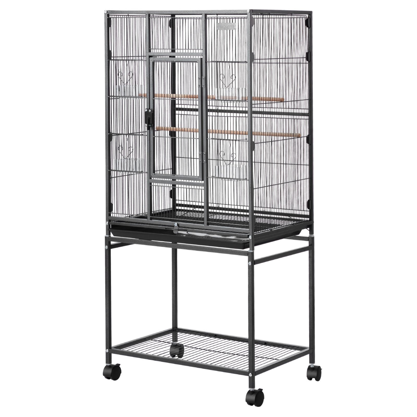 VEVOR Vogelkooi, 625x425x1370 mm, smeedijzeren volière met zitstokken, lade en plastic voerbakjes, wielen, vogelhuisje voor papegaaien, koolmezen, valkparkieten en kanaries