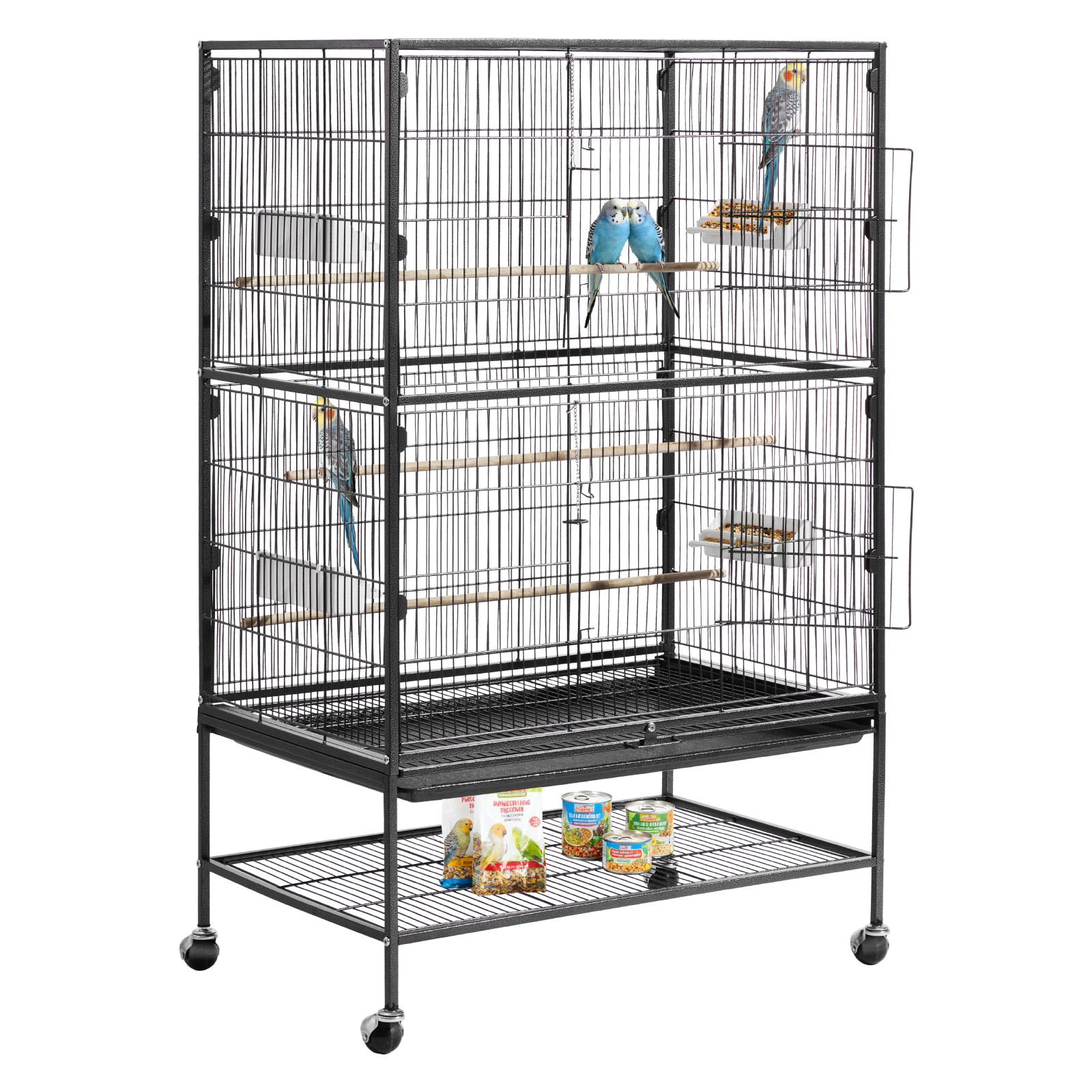 VEVOR Vogelkooi, 800x520x1320 mm, smeedijzeren volière met zitstokken, lade en plastic voerbakjes, wielen, vogelhuisje voor papegaaien, koolmezen, valkparkieten en kanaries