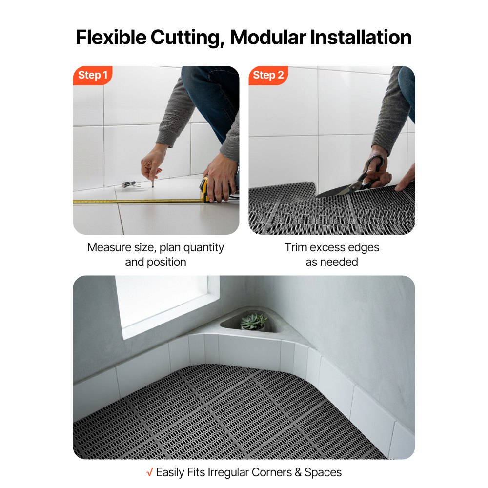 VEVOR PVC-afvoermat (0,9 m x 15 m), antislip PVC-vloermat, spatbeschermingsmat voor natte ruimtes, holle matrol, antislipmat voor zwembaden, terrassen, badkamers en toiletten, zwart