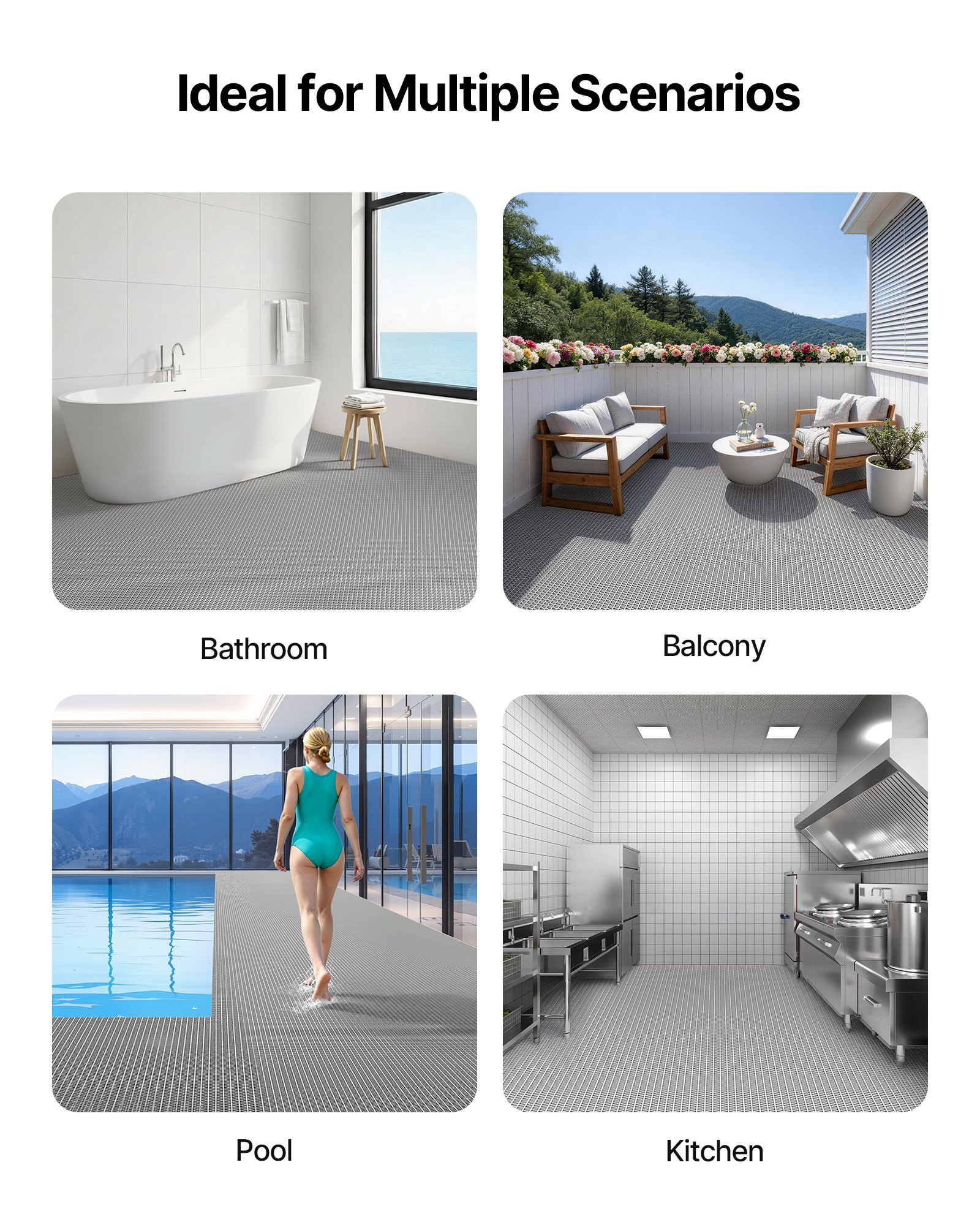 VEVOR PVC-afvoermat (90 cm x 300 cm), antislip PVC-vloermat, spatbeschermingsmat voor natte ruimtes, holle matrol, antislipmat voor zwembaden, terrassen, badkamers en toiletten, grijs