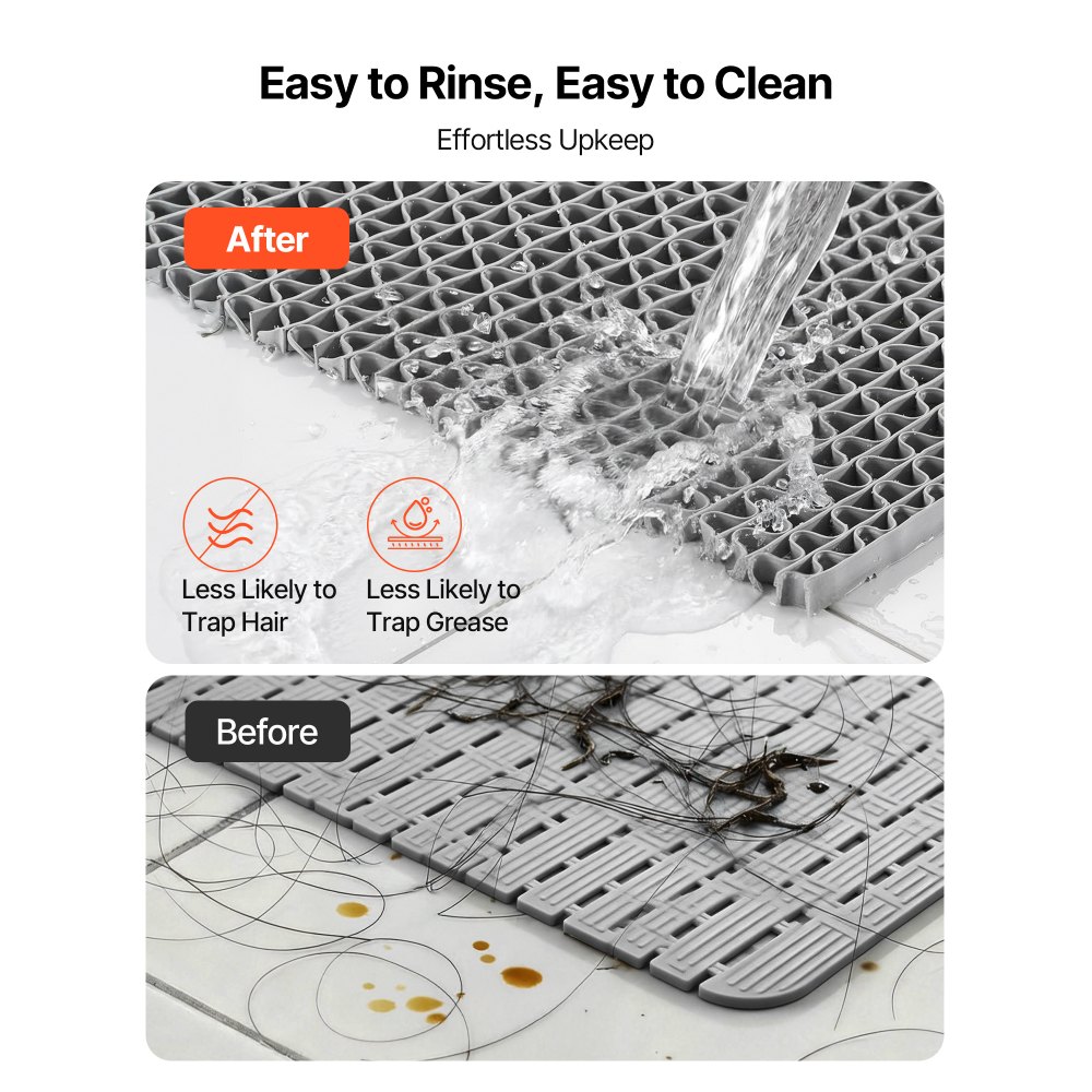 VEVOR Drainage Mat, 3 x 16.4 ft, PVC Non Slip Commercial Floor Mat, Wet Area Water Drain Splash Matting Hollow Doormat Roll, for Outdoor Indoor Restaurant Swimming Pool Patio Bathroom Washroom, Gray