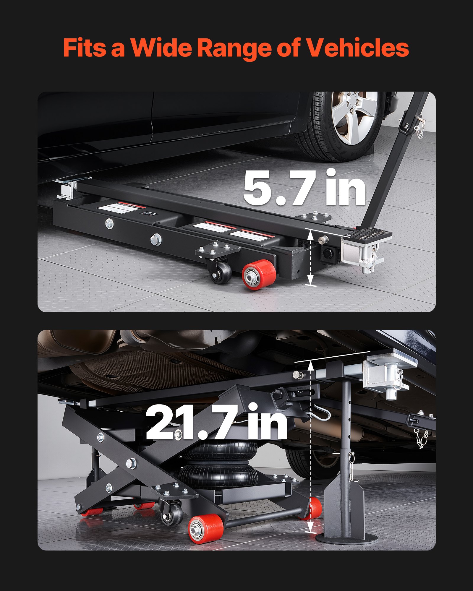 VEVOR Air draagbaar hefplatform, 3 ton hefvermogen, maximale hefhoogte 55 cm, verstelbare draagbare luchtlift met airbag, steunpoten, wielkeggen en rubberen pads, robuust voor sedans, SUV's en pick-ups.