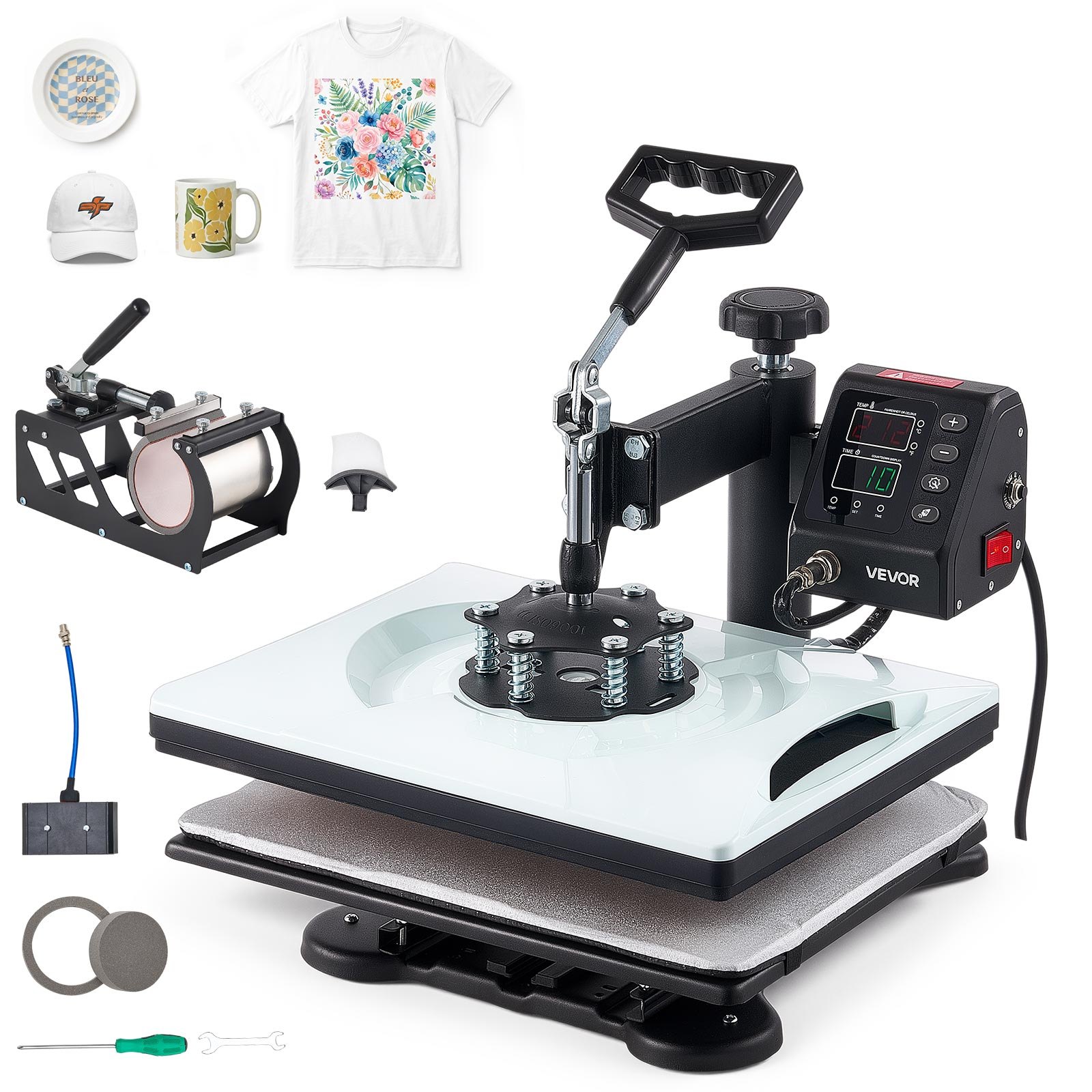 VEVOR Transferpers 29x38cm 5-in-1 Sublimatiemachine 1000W Hete Pers, Snelle & Gelijkmatige Verwarming, Digitale Tijd- & Temperatuurregeling, voor T-shirts, Mokken, Kopjes, Petten, Borden