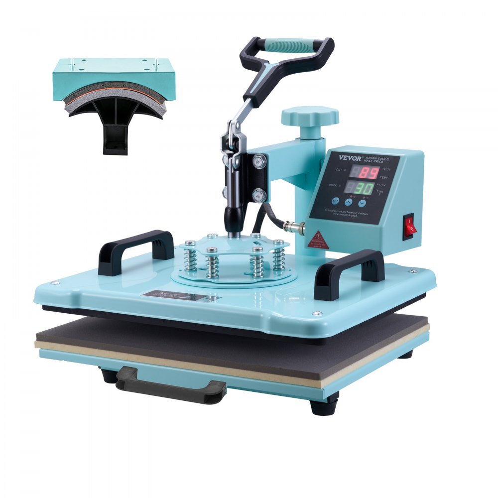 VEVOR Heat Press, 12 x 15 inch, 2-in-1 warmteoverdrachtsmachine met hoedenpers, 360° draaibare T-shirtpersmachine, digitale precisieregeling, snelle, gelijkmatige verwarming voor T-shirts/hoeden/petten, groen