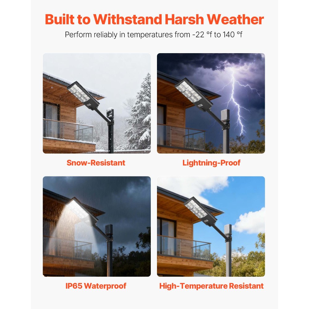 VEVOR Solar Straatverlichting 900.000 LM, Straatlantaarn 12 kW, Solarverlichting met schemersensor, LED-schijnwerper met bewegingsdetector, IP65, Breedhoek buitenverlichting, voor opritten en tuinen