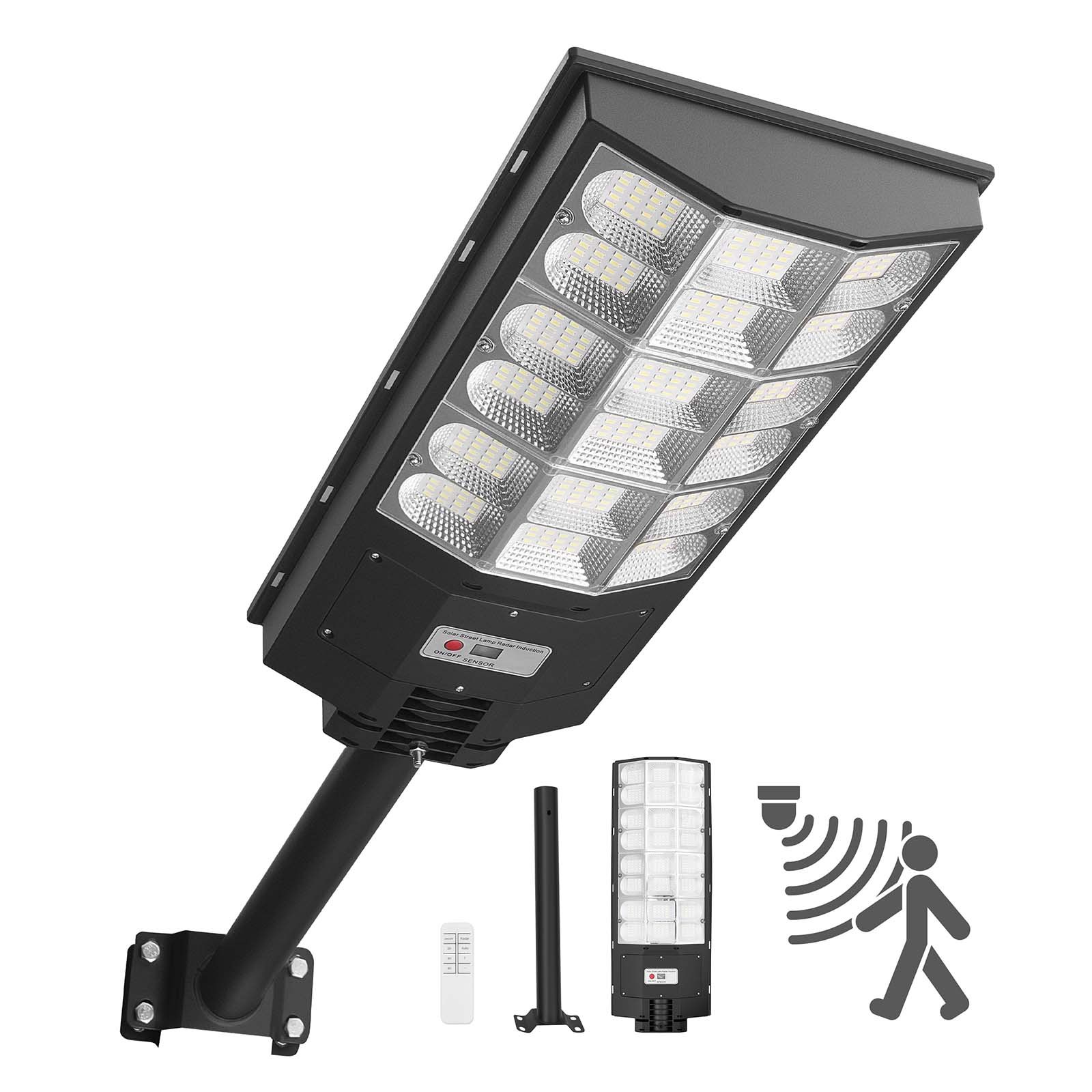 VEVOR Solar Straatverlichting 900.000 LM, Straatlantaarn 12 kW, Solarverlichting met schemersensor, LED-schijnwerper met bewegingsdetector, IP65, Breedhoek buitenverlichting, voor opritten en tuinen