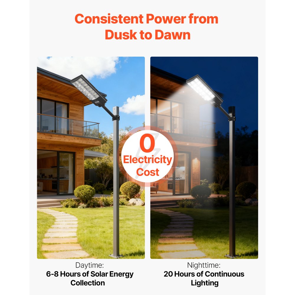 VEVOR Solar Straatverlichting 450.000LM, 8000W Straatlantaarn, Solarverlichting met Schemersensor, LED-schijnwerper met Bewegingsmelder, IP67 Waterdichte Buitenverlichting, voor Oprit & Tuin, 2-pack