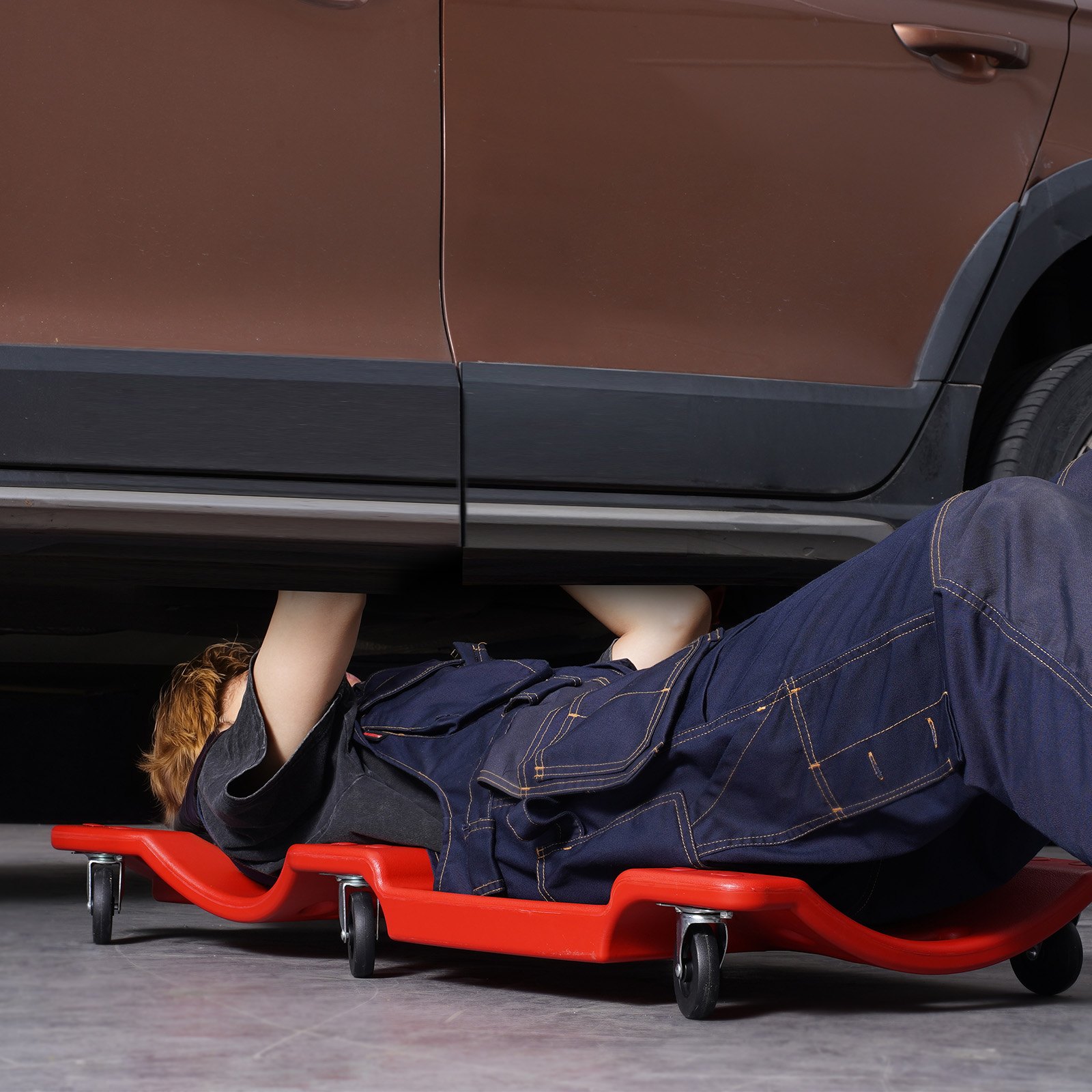 VEVOR Workshop Rolplank Montage Rolplank Werkplaatskruk Montage Bed 1 m Lang, Rolbare Monteur Rolstoel met 6 Universele Wielen Gevoerde Zitting, voor de Garage Werkplaats of Thuis Rood