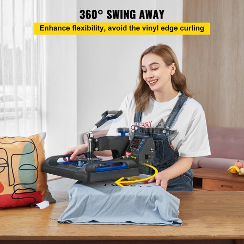 VEVOR Transferpers, 12 x 15 inch Warmte Persmachine, Snelle Verwarming 360 Wegzwaaiende Sublimatie Warmtepers, 1000W 220V 50Hz Digitale Warmte Persmachine voor Canvas Tas Kussen Banner Zwart en Blauw