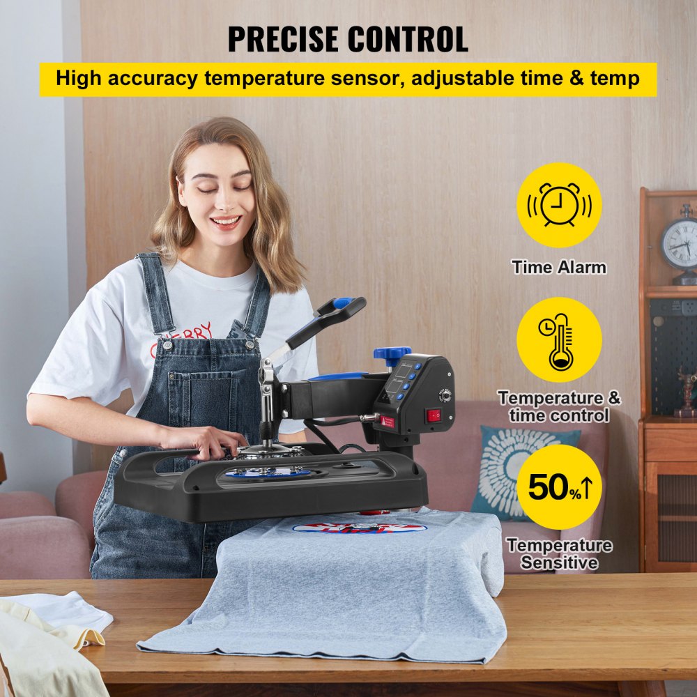 VEVOR Heat Press, 15 x 15 inch snel verwarmend, 360° draaibare digitale sublimatie T-shirt vinyl transferprinter met anti-verbrandingsoppervlak, canvas tas, banner, kussen, blauw