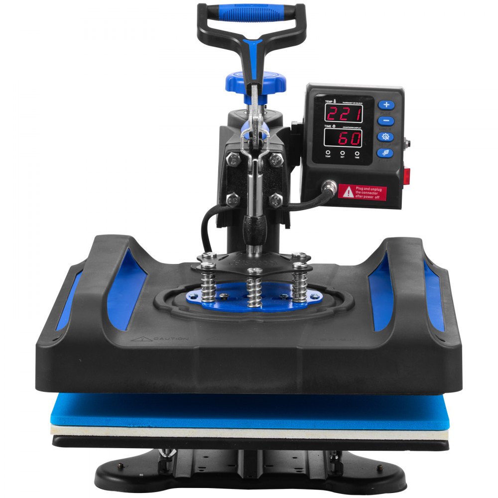 VEVOR Heat Press, 15 x 15 inch snel verwarmend, 360° draaibare digitale sublimatie T-shirt vinyl transferprinter met anti-verbrandingsoppervlak, canvas tas, banner, kussen, blauw