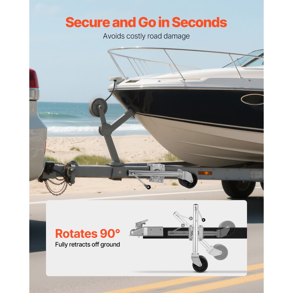 VEVOR Trailer Jack with Wheel, 907 kg Load Capacity, Heavy Duty Swivel Boat Trailer Jack with PP Dual Wheel & Ergonomic Handle, 381-685 mm Lift Range, Fit for RVs, Boats and Utility Trailers