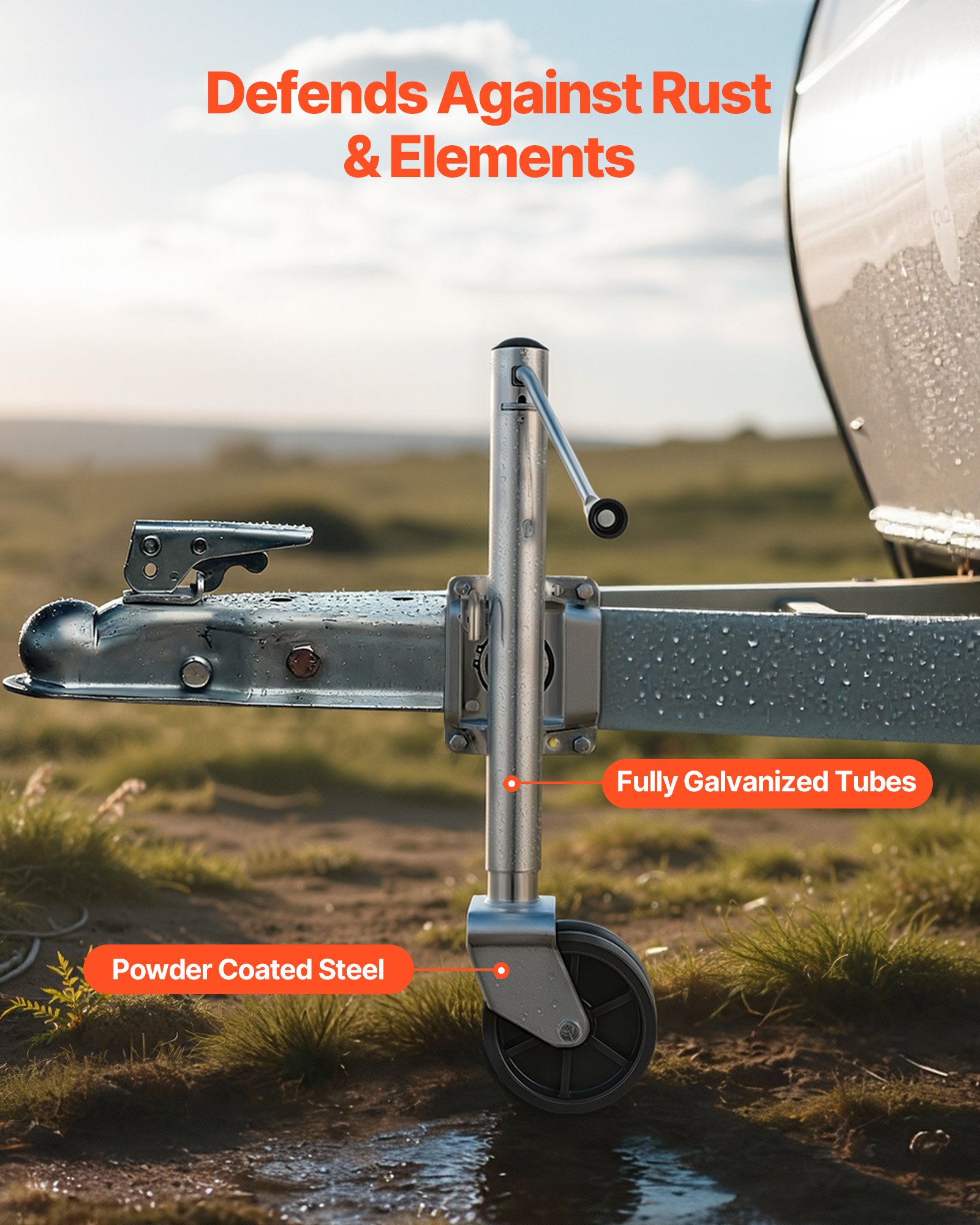 VEVOR Trailer Jack with Wheel, 907 kg Load Capacity, Heavy Duty Swivel Boat Trailer Jack with PP Dual Wheel & Ergonomic Handle, 381-685 mm Lift Range, Fit for RVs, Boats and Utility Trailers