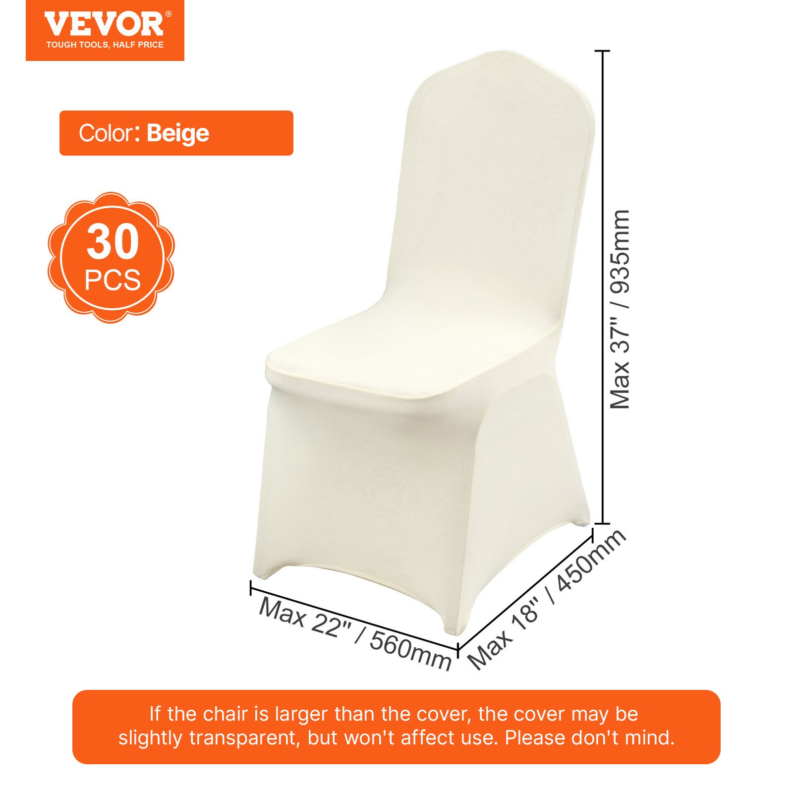 VEVOR opvouwbare stoelhoezen, stretch spandex stoelhoezen, universele pasvorm, afneembare en wasbare hoezen voor bruiloften, feestdagen, banketten, feesten, vieringen en diners (30, beige)