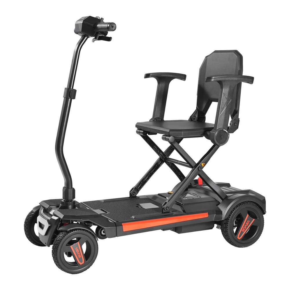 VEVOR 4-wielige opvouwbare elektrische scootmobiel, scootmobiel voor volwassenen en senioren, e-scooter met een actieradius van 15 km, all-terrain reisscooter met een klimvermogen van 9° en een draagvermogen van 120 kg.
