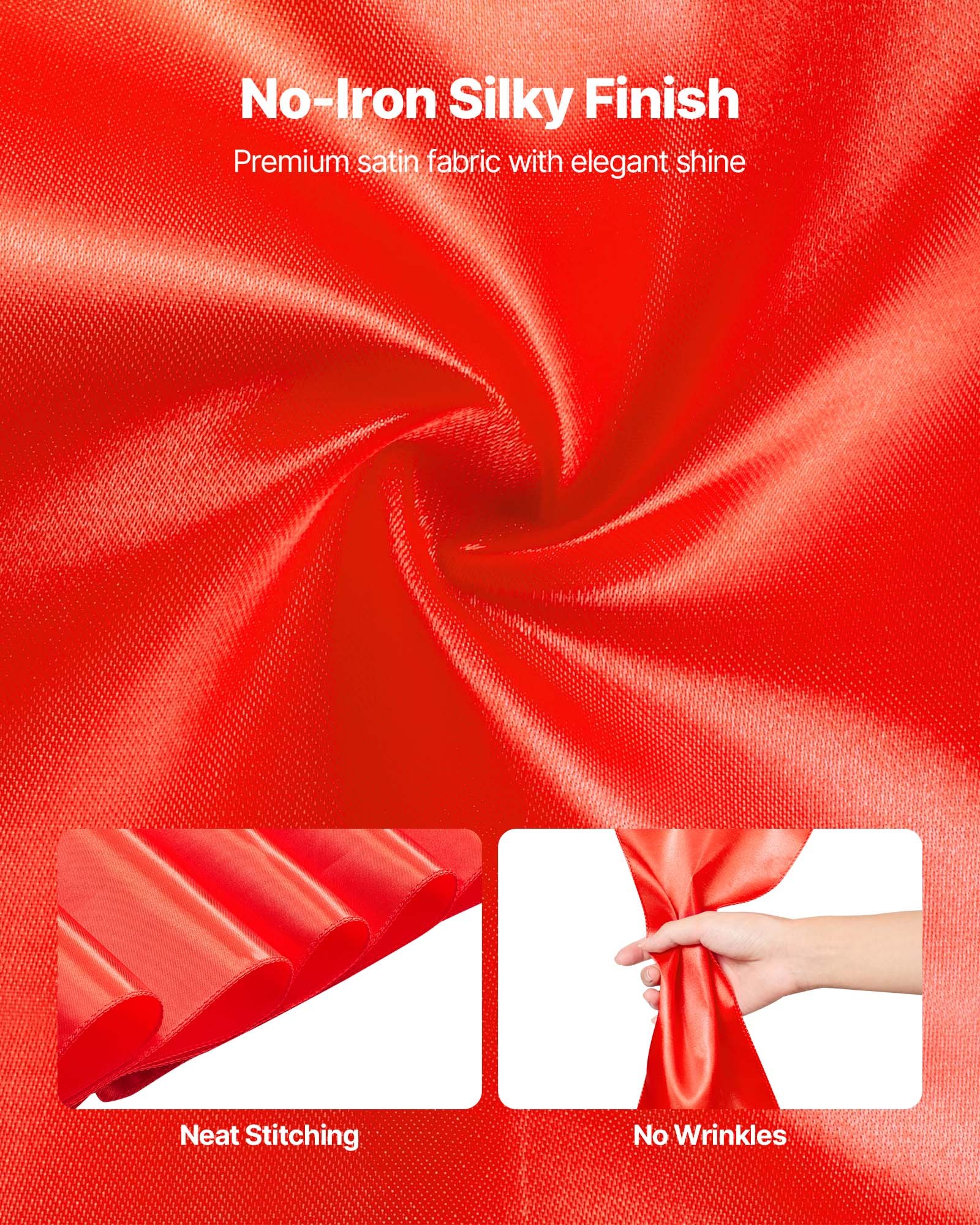 VEVOR Satijnen stoelriemen met strikken (275x17 cm) 100 stuks. Stoelriemen om te knopen, stoelriemen voor bruiloften, feesten, banketdecoraties, evenementen, banketstoelhoezen, stoelstrikken, rood