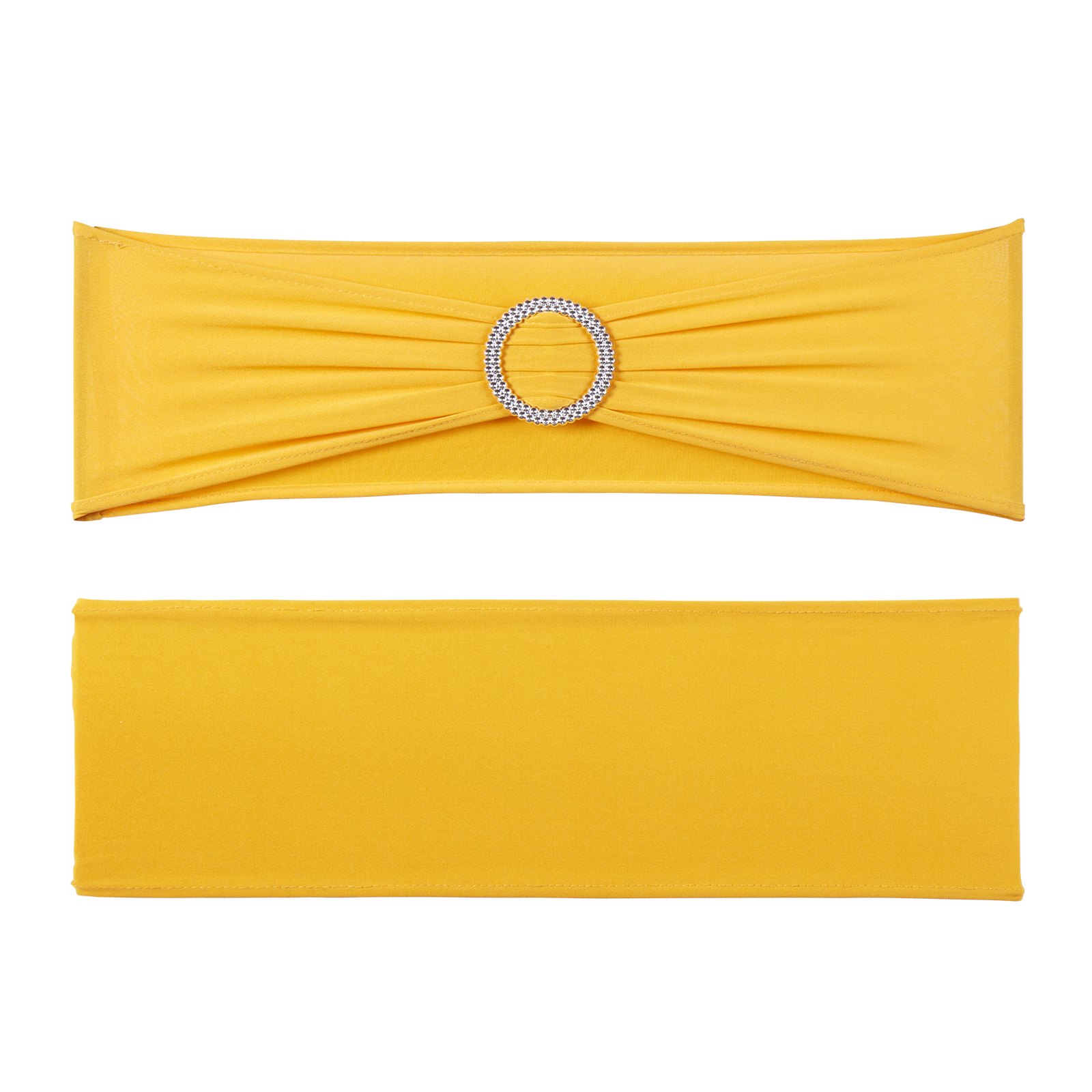 VEVOR Stretch Spandex Chair Sashes, Chair Slipcover and Stretch Chair Sash with Round Buckle, Elastic Chair Bands, Fitting Wedding, Holiday, Banquet, Party Chair Decoration (100 PCS Golden Yellow)
