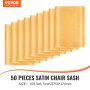 VEVOR gold satin chair sash 50-pack, size 108.3x6.7 inches, displayed in a row.