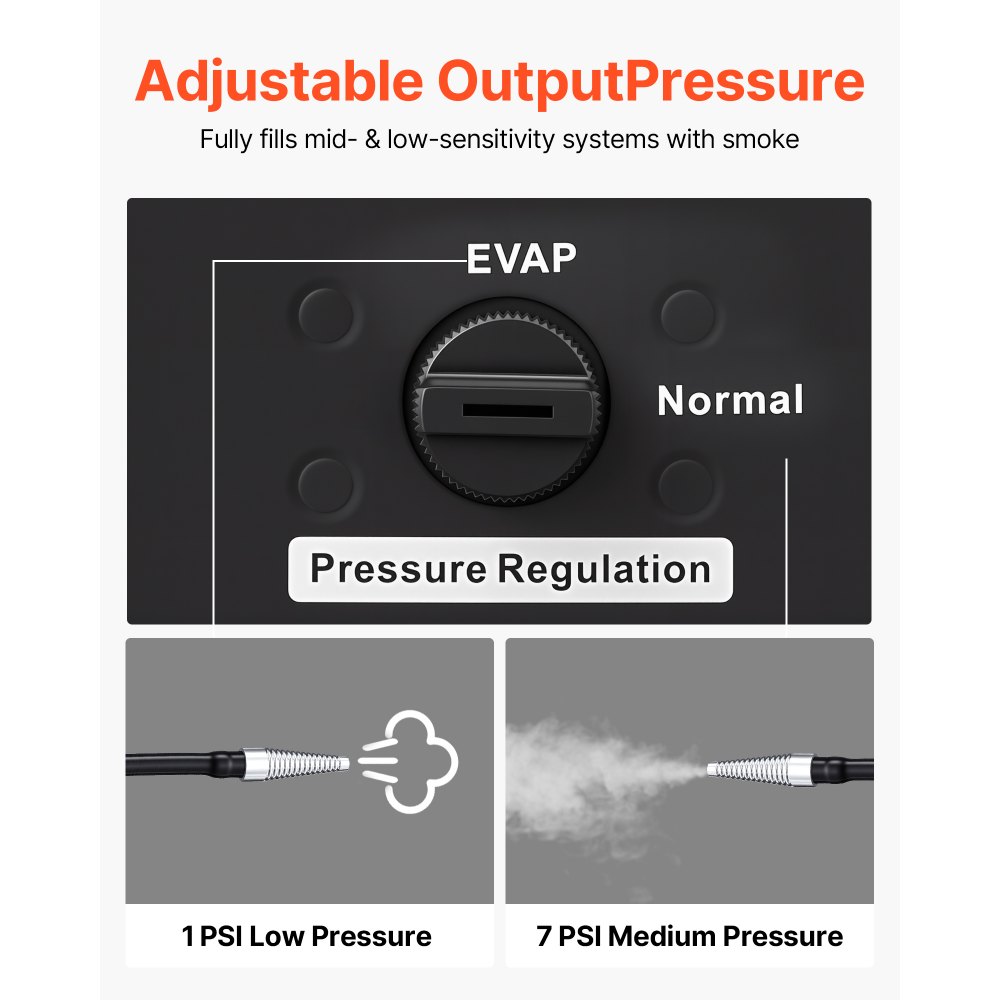VEVOR EVAP rookmachine, rookgenerator voor auto's met luchtpomp, instelbare druklekdetector voor auto's, motoren en vrachtwagens, diagnostisch hulpmiddel voor lekdetectie 0,07 / 0,48 bar, rookmachine, lektestapparaat