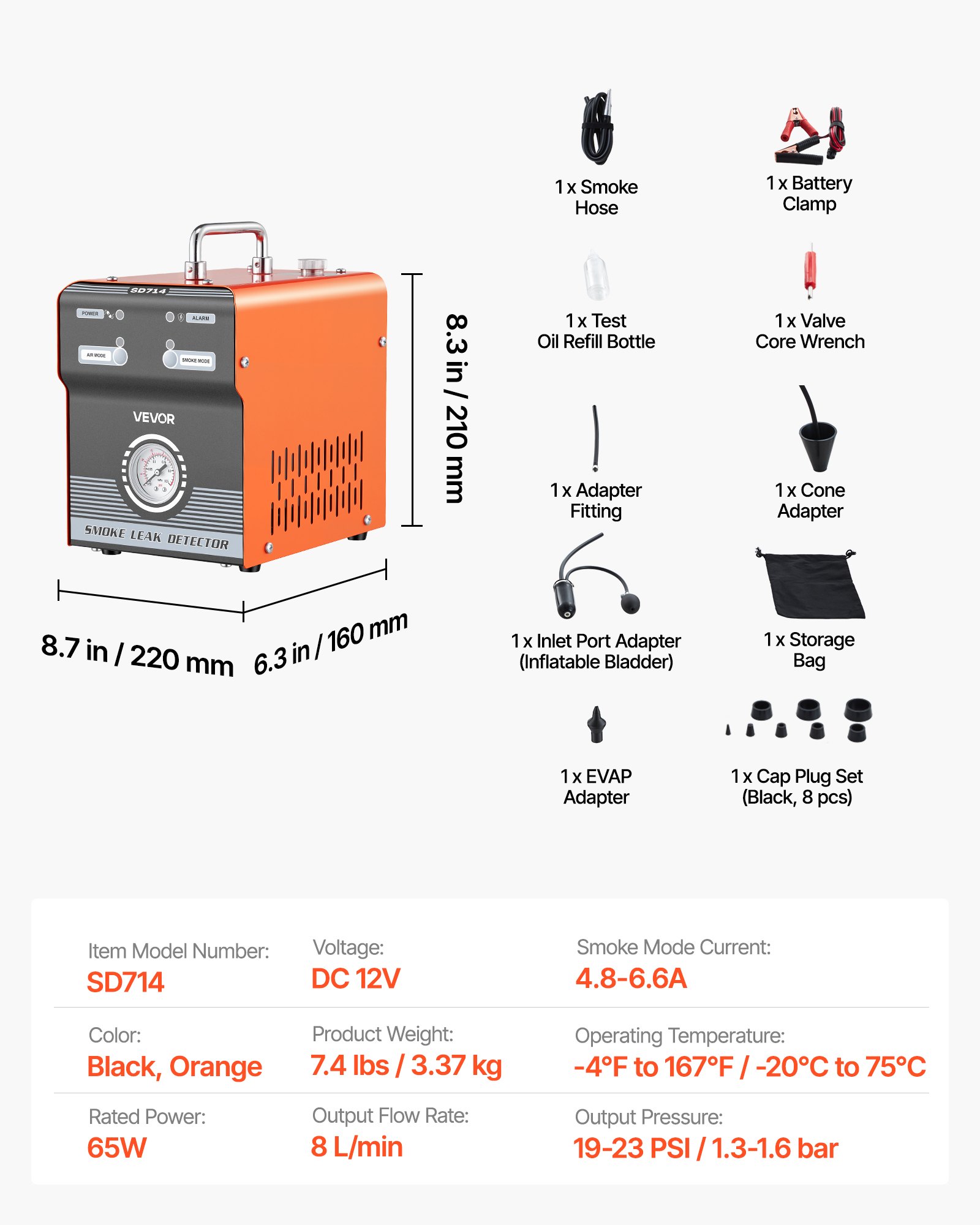 VEVOR Automotive Lekdetector Rookgenerator 12V EVAP-tester Luchtpomp Auto, Rookdiagnoseapparaat met drukmeter, Dual-Mode Vacuüm Diagnoseapparaat, Brandstofleidingdetector voor Motorfietsen, Vrachtwagens, Boten, ATV's en Auto's