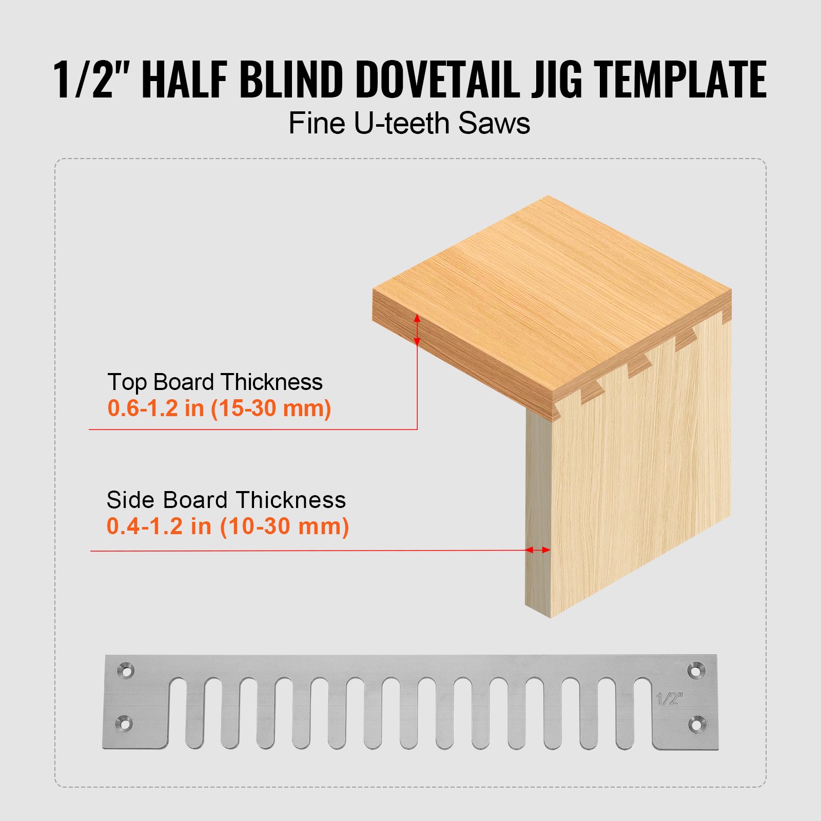 VEVOR Dovetail Jig, 12-inch brede dovetailfrees met 4 snijkanten en 3 sjablonen, nauwkeurige dovetail-maluitlijning, pen- en sleuffreesbits voor houtbewerking, meubels en houten kasten