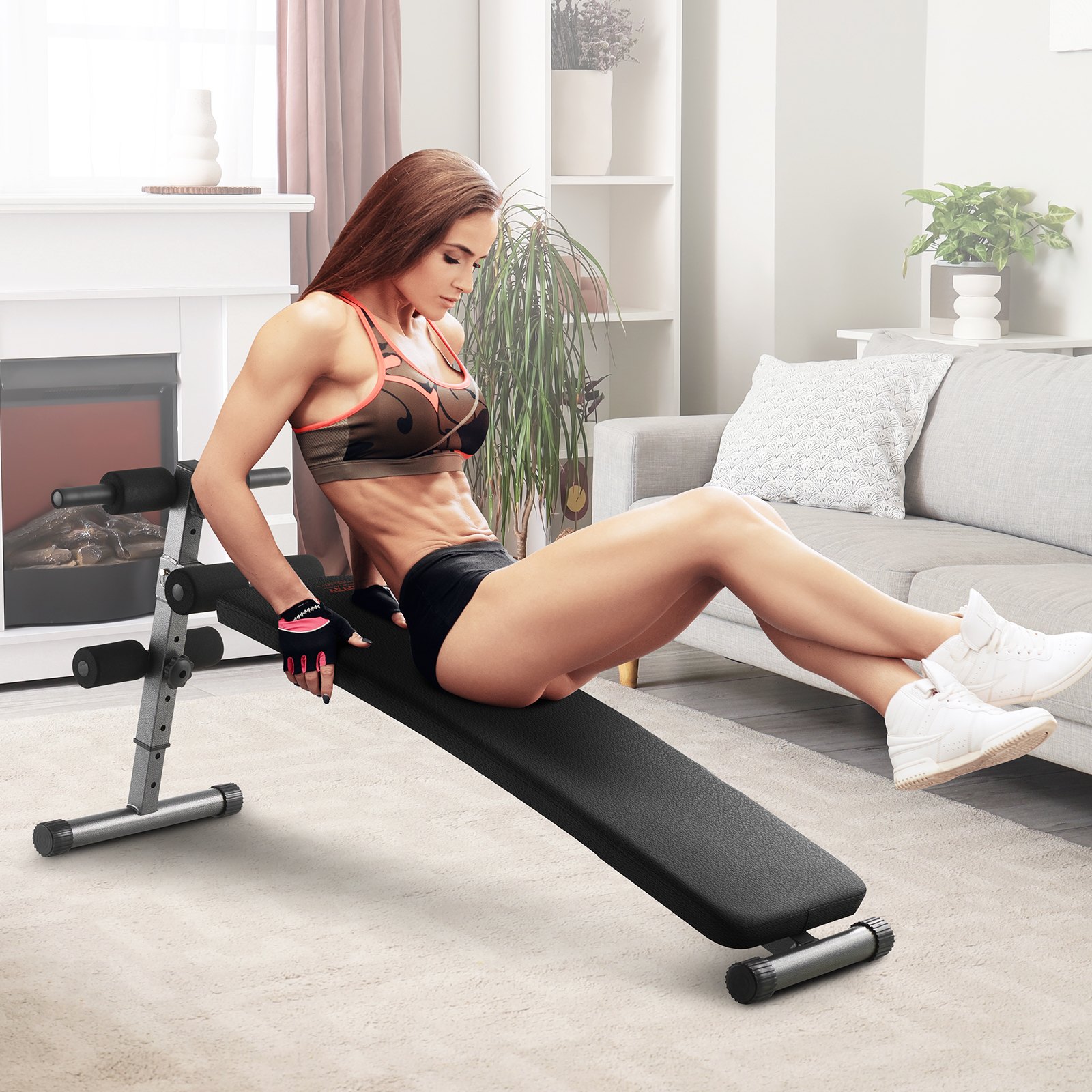 VEVOR Sit Up Bench, Folding Curved Decline Ab Bench, with 5 Adjustable Height Settings, Heavy-Duty Steel, Non-Slip Design, 226 Kg Capacity for Home Gym Workouts, Strength Training, Full Body Muscles