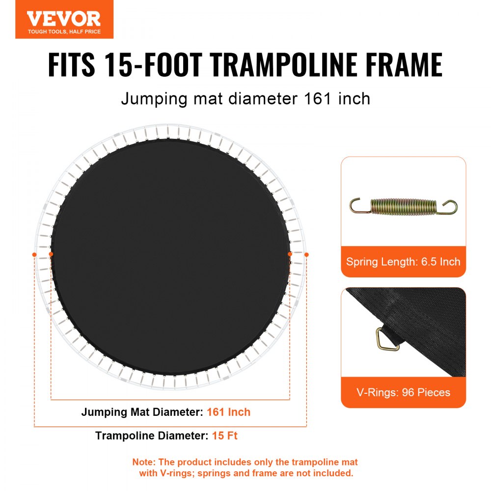 VEVOR Vervangende Trampoline Mat Springmat Past op 457 cm Frame, Universele Springmat Versterkte UV-bestendige Mat met Veergereedschap en Duurzame V-ringen, Past op 16,5 cm Veerlengte