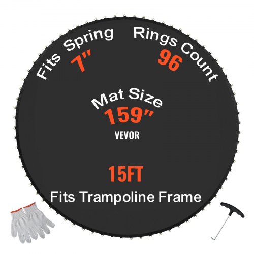 VEVOR Vervangende Trampoline Mat Springmat Past op 180" Frame, Universele Springmat Versterkte UV-bestendige Mat met Veergereedschap en Duurzame V-ringen, Past op 7" Veerlengte
