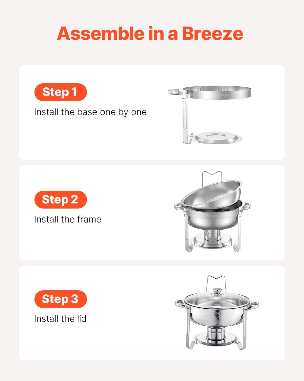 VEVOR Chafing Dish Buffetvoedselwarmer met 2 grote containers (elk 4,7 L), ronde cateringwarmtedispenser met glazen deksel, waterpan en opvouwbare standaard, voor buffetfeesten Zilver