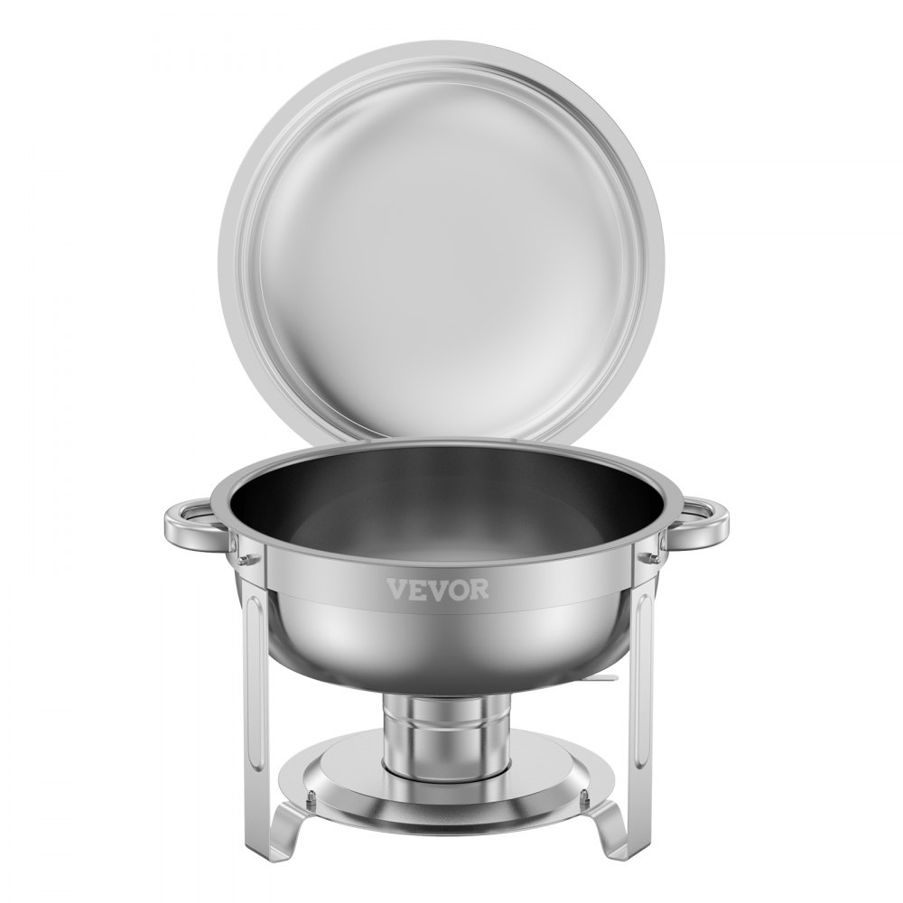 VEVOR Chafing Dish Buffetvoedselwarmer met 2 grote containers (elk 4,7 L), ronde cateringwarmtedispenser met deksel, brandstofhouder en waterpan, voor bruiloften en feesten, zilver