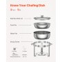 VEVOR Chafing Dish Buffetvoedselwarmer met 2 grote containers (elk 4,7 L), ronde cateringwarmtedispenser met deksel, brandstofhouder en waterpan, voor bruiloften en feesten, zilver